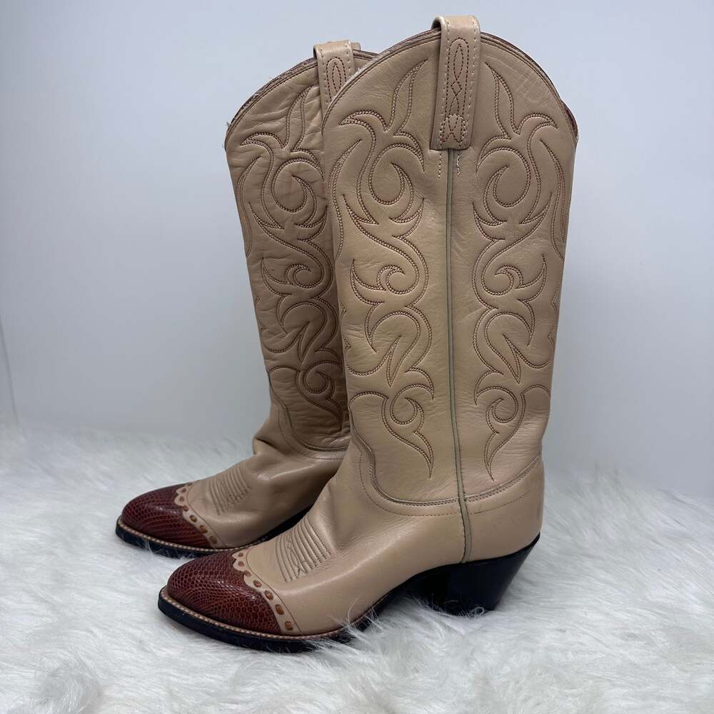 Vintage Dan Post Boots Mens Size 8 Lizard Skin Western Cowboy Leather USA 80s‎
